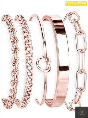 Sterling Silver Cuff Bangle Bracelet Set Waterproof Non Tarnish Stackable